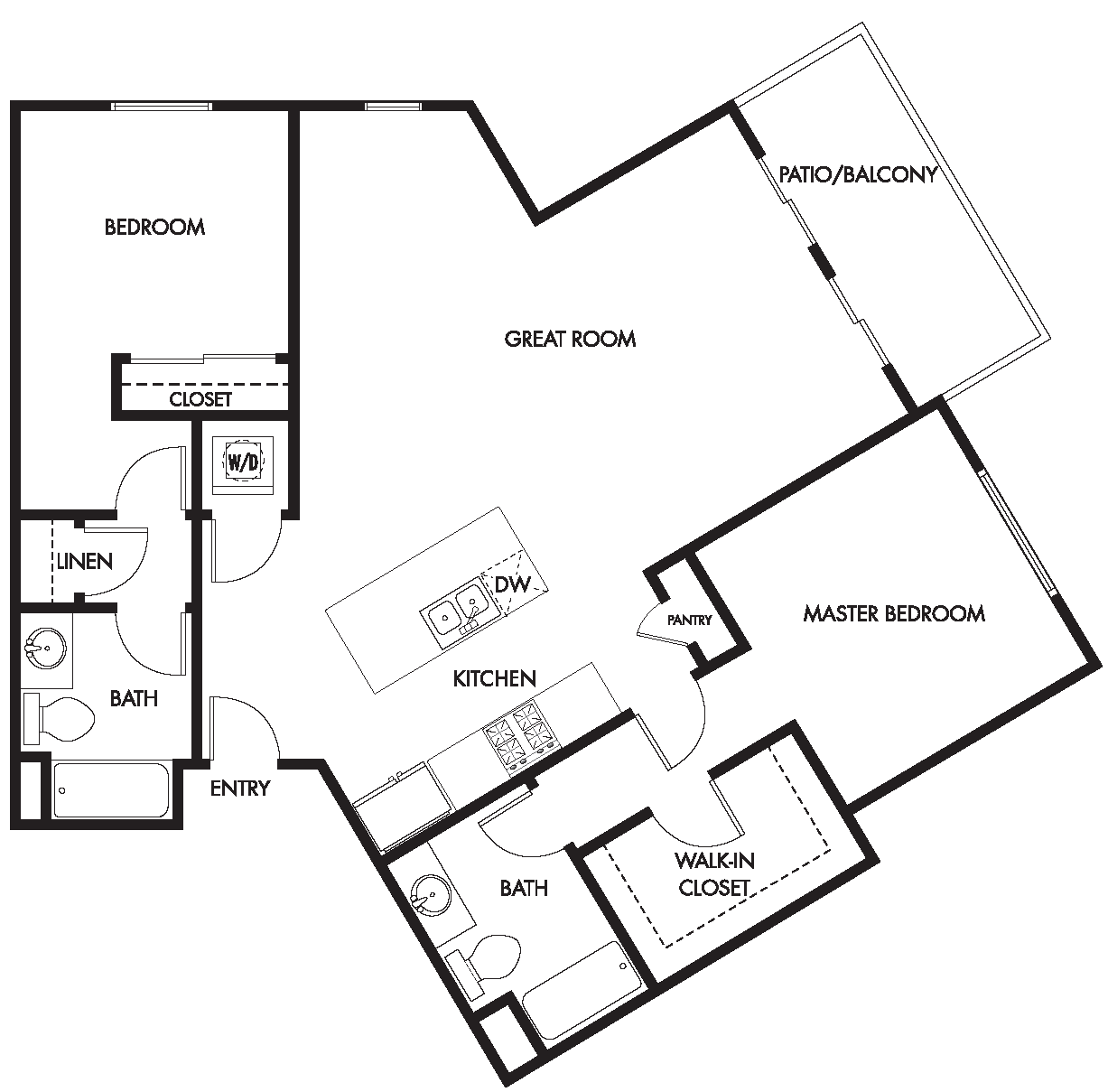 Floor plan for 2 beds, 2 baths, 1219 sqft